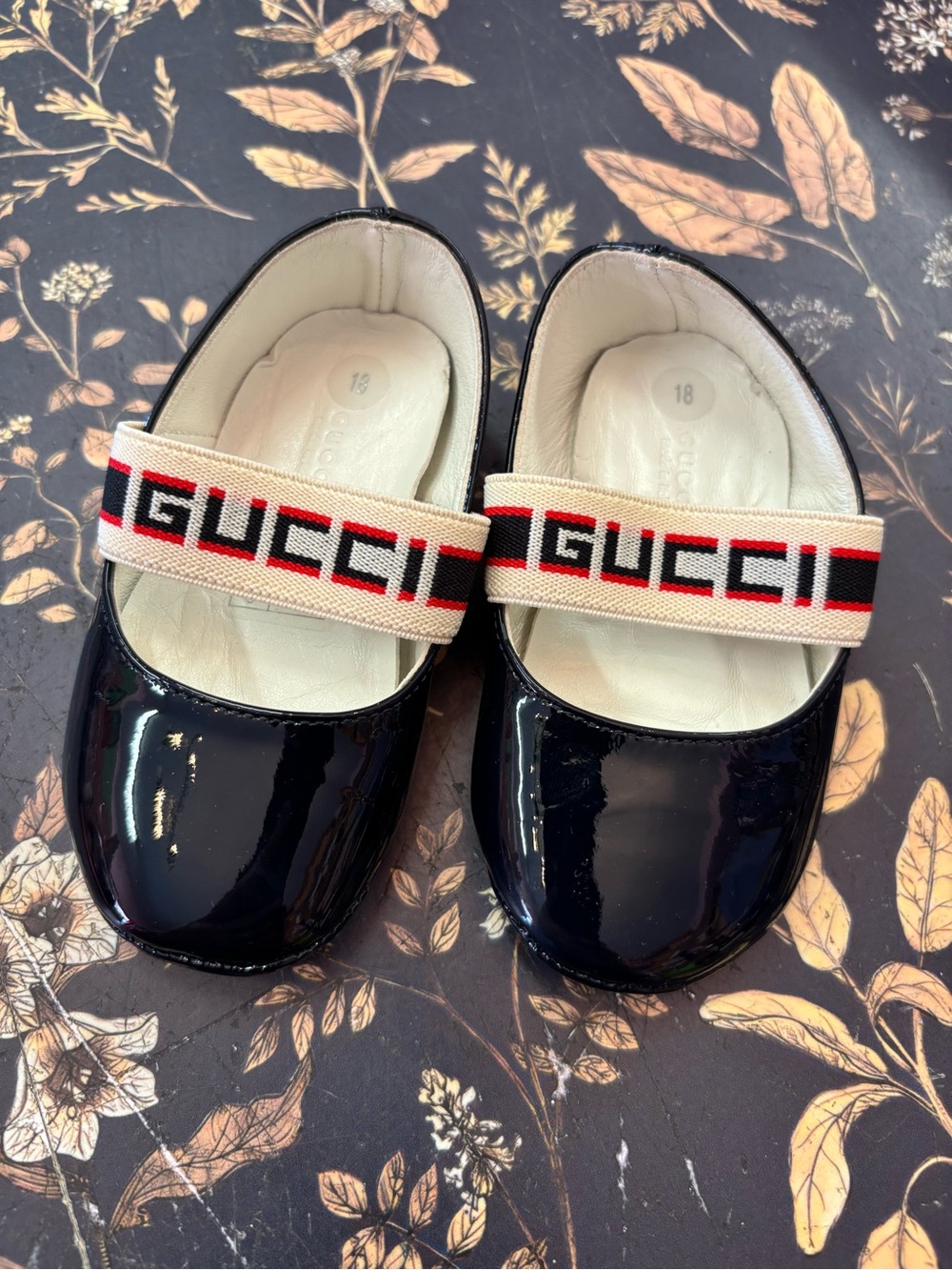 Gucci Kids Black Patent Mary Janes with Logo Strap